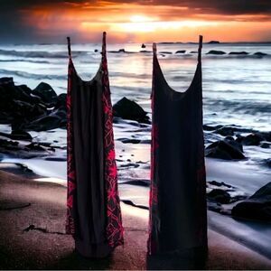 Hula Bay l Maxi l Sundress l Black w/ Tropical Red Floral l 100% Rayon l XXL EUC